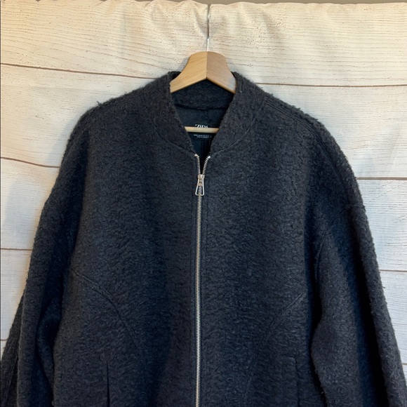 ZARA Black Fleece Teddy bomber Jacket Medium Large - Picture 4 of 10